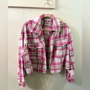 HYFVE Pink and White Plaid Teddy Jacket